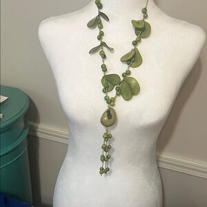 Leafy Green Necklace with Beads
